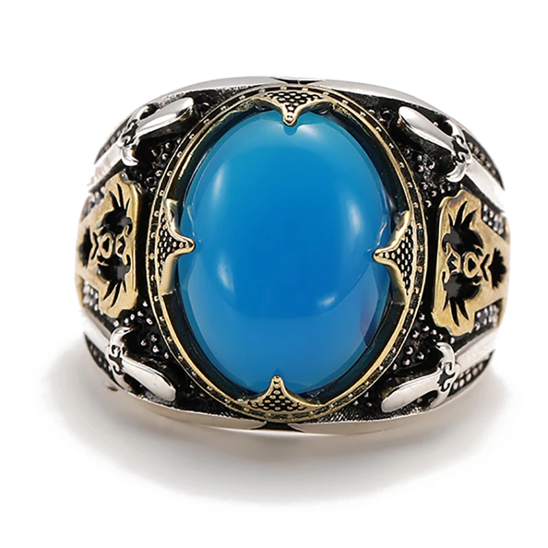 Classic Hot Sale Ghost Double Sword Blue Stone Rings for Men Fashion Charm Jewelry Gift