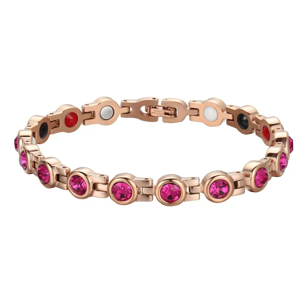 Ladies Crystal Rhinestone Pink Bracelets & Bangles Healthy Care Stainless Steel Magnetic Chain Link Bracelet Jewelry Party Gifts