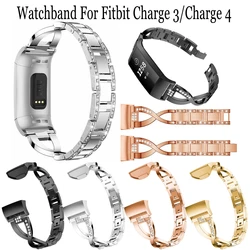 Rhinestone X stainless steel straps for fitbit charge 3 Replacement watchband bracelet For Fitbit Charge 4 smart watch new band