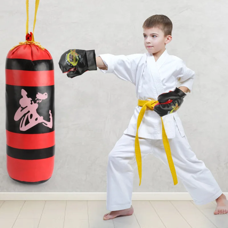 Saco de perfuração com luva para crianças Conjunto de boxe, brinquedos esportivos, presente de aniversário para meninos e meninas, jogos para pais e filhos