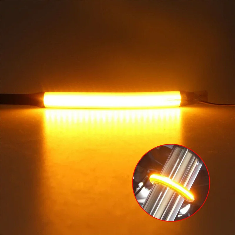 1 Pair Amber SMD LED Bike Motorcycle Fork Light 120 Degree Viewing Angle Turn Signal Light Strip For Clean Custom Look Universal