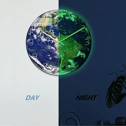 Earth Round Fashion Wall Clock Glowing in the Dark Living Room Creative Needle Watches for Baby Nursery Rooms Bedroom Home Decor