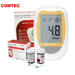 Contec testador de medidor de glicose no sangue 50/100 pcs de tiras de teste & lancetas médico medidor de açúcar no sangue, bateria de lítio incluído