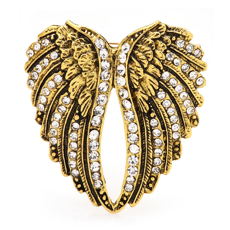 Wuli&baby Vintage Rhinestone Wing Brooches For Women Men 2-color Retro Beauty Wings Party Casual Brooch Pin Gifts