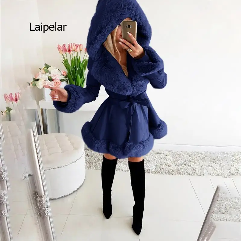 Warm Women\'s Winter Parka Coats Long Cotton Casual Fur Hooded Jackets Women Thick Warm Winter Parkas Female Overcoat Skirt Coat