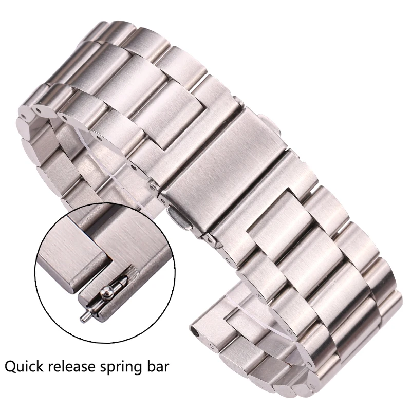 Solid Stainless Steel Watch Barcelet Silver Brushed Metal Watchband Men Women Strap Accessories Quick Release Spring Bar