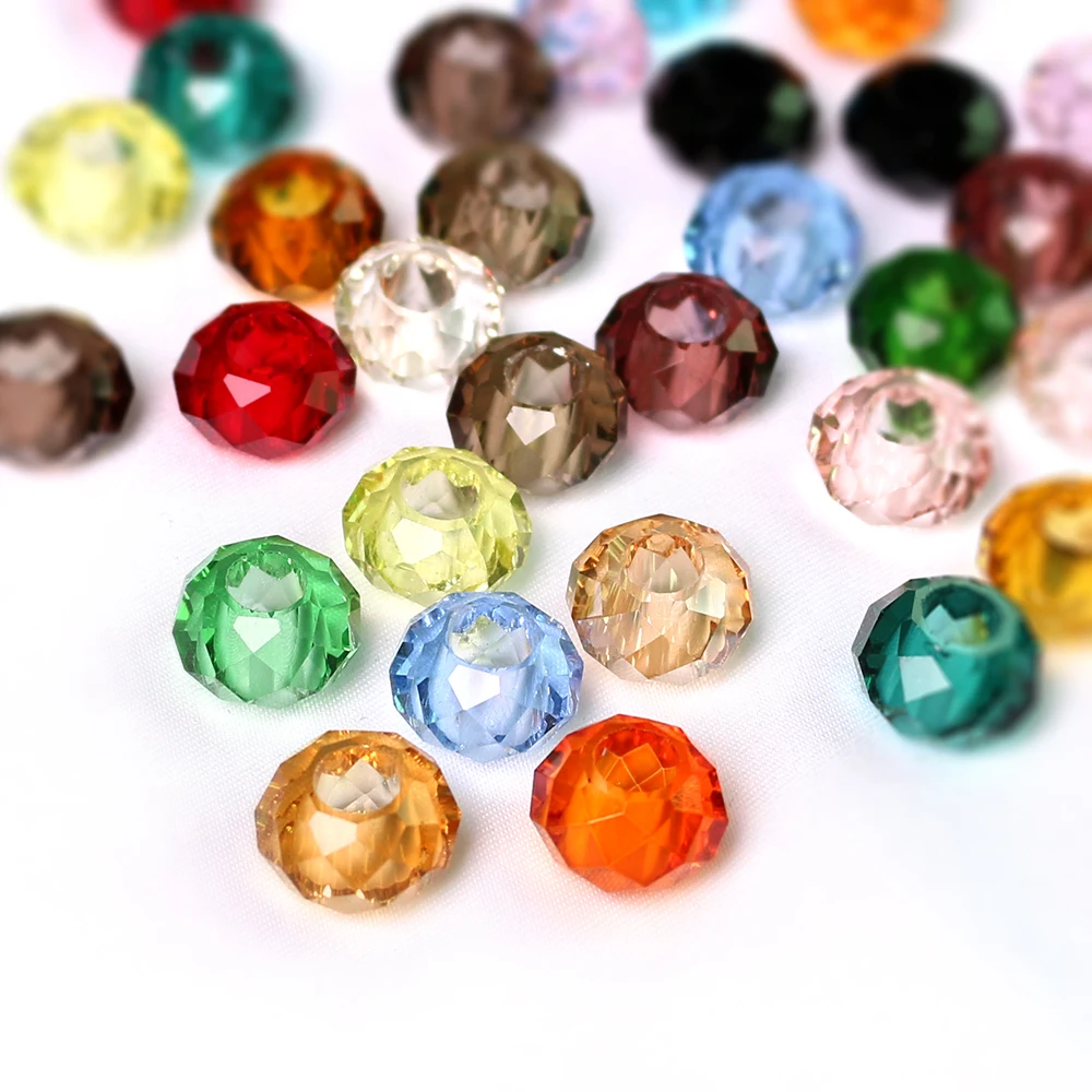 

Crystal Beads With Large Hole 8x14mm Big Hole Faceted Glass Round Spacer Beads for Charm Bracelets Making DIY Wholesale In Bulk