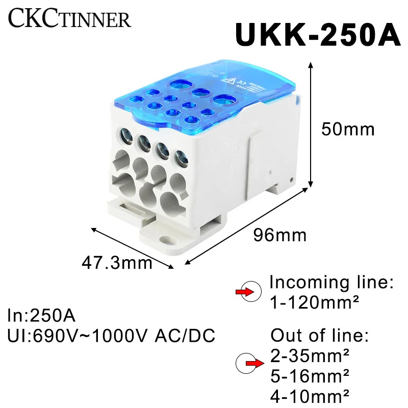 UKK80A 125A 160A 250A 400A 500A Terminal Block 1 in many Out Din Rail Distribution Box Universal Electric Wire Connector