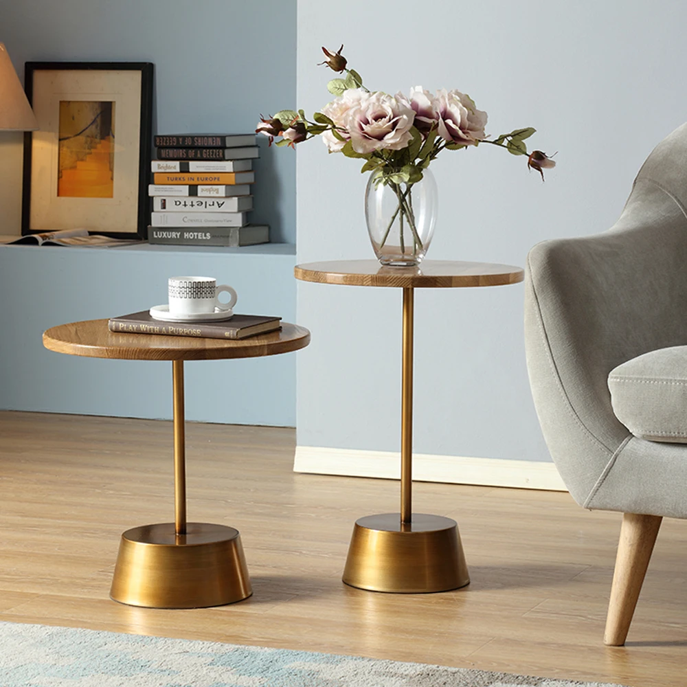 Mesa de centro de madera maciza de roble, muebles pequeños, sencilla y redonda, para ocio