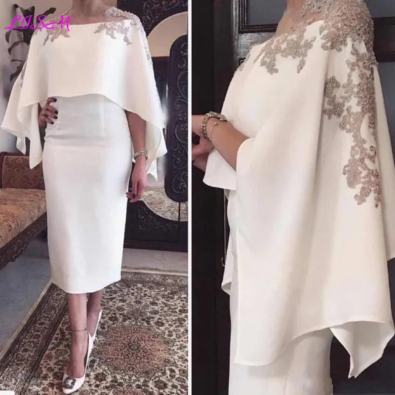 

Plus Size Mother Of The Bride Dresses Sheath Tea-Length Lace Appliques Beaded Short Groom Mother Dresses For Weddings