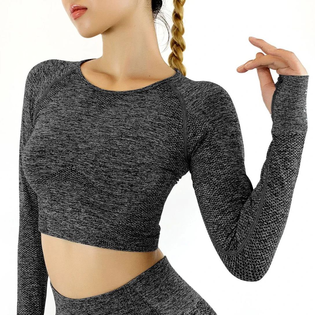 Womens Sports Yoga Shirt Gym Crop Top Compression Workout Athletic Fitness Long Sleeve Jacket