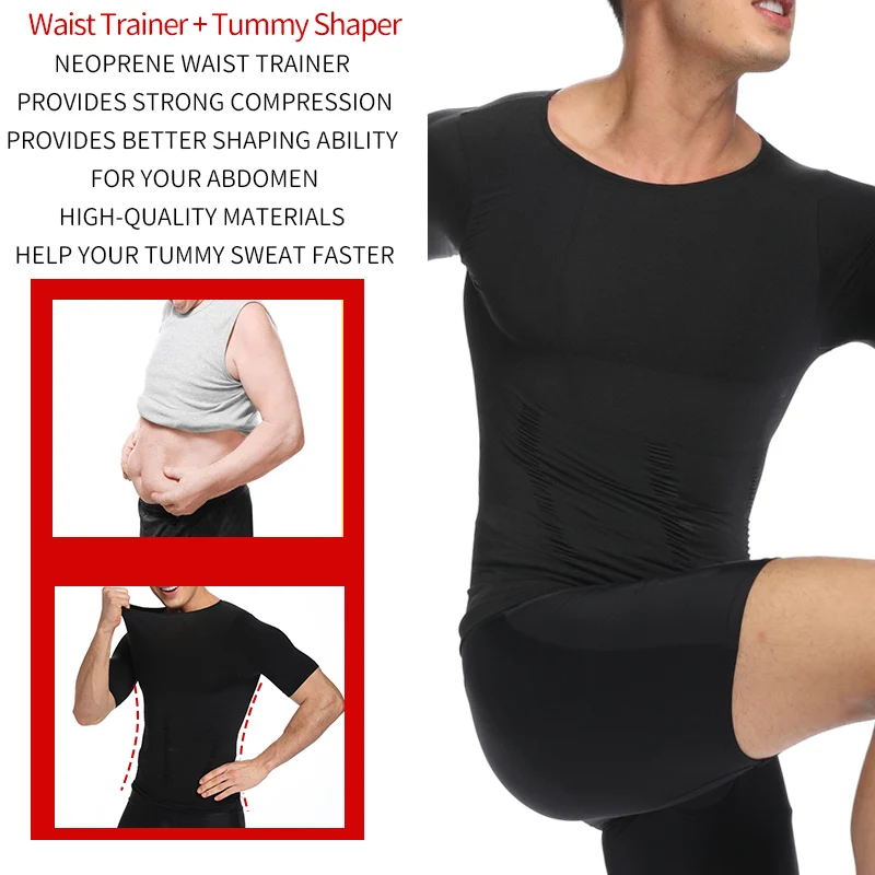 Homens emagrecimento corpo shaper camisas de compressão de peito controle de barriga shapewear ginecomastia abdômen colete fino cintura trainer espartilho