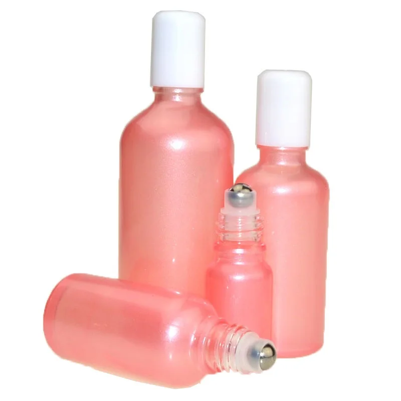 10ml 30ml 50ml 100ml Essential Oil Bottle Empty Pink Cosmetic Container Perfume Refillable Glass Roll On Bottle 15 pcs/lot