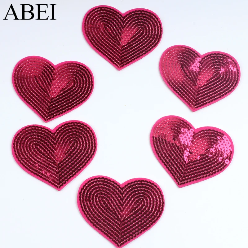 10pcs Rose Sequined Heart Patch DIY Stickers Iron On Patches Sewing Jeans Coats Shoes Hats Sweaters Dress Shirts Badge