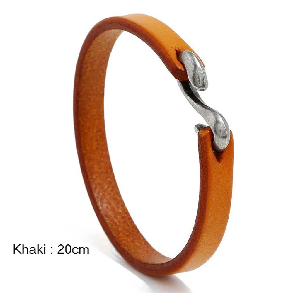 hot sale Men Bracelet Vintage Black/Brown Genuine Leather Hook Bracelet Men Wristband Bangles Male Jewelry 20cm/21.5cm