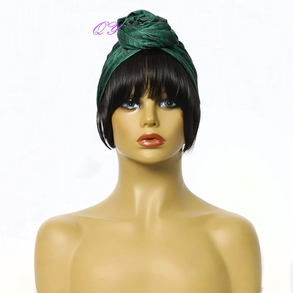 Synthetic Headband Women Wigs Black Bangs Water Ripple Black And White Turban Woman Hair Wigs New Daily Use ladys wig