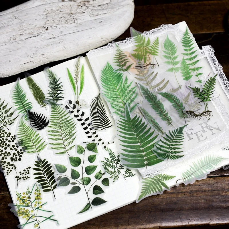 Vintage stickers large size ferns stickers 65pcs sulfuric acid paper plant stickers semi-transparent stickers