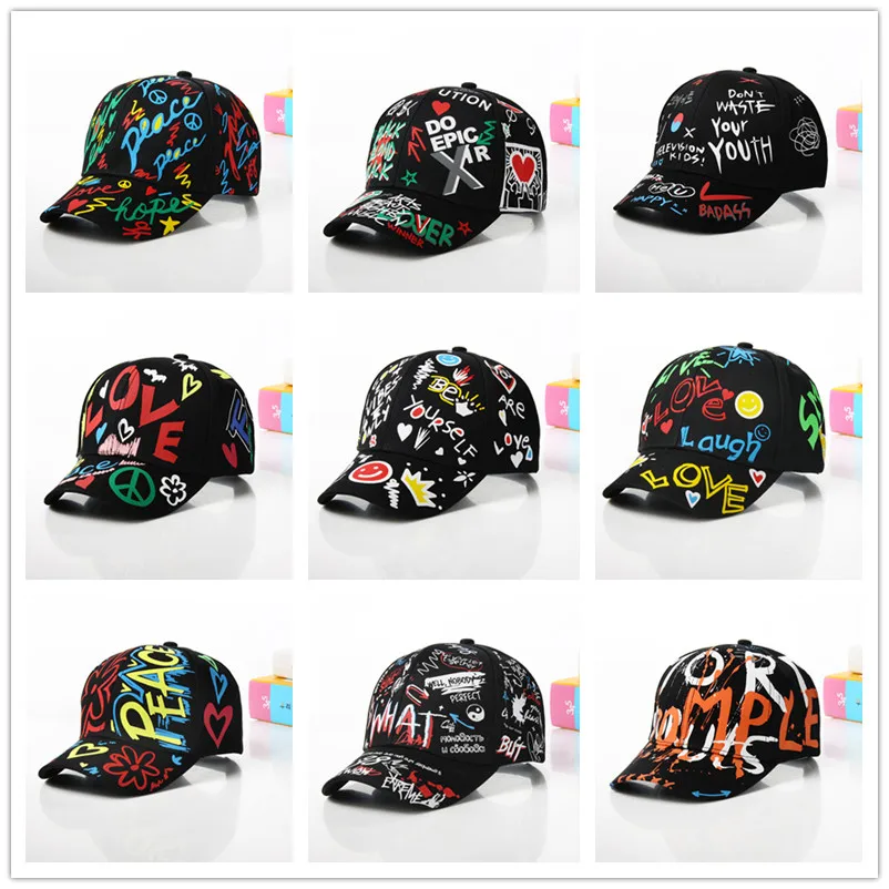 Fashion cotton Graffiti boy girl Baseball caps Children Printed snapback hat Kids Popular hip hop hat Cap hot sell