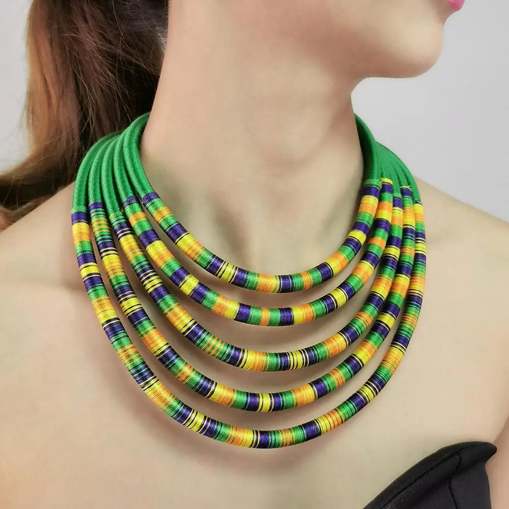 Colorful Multilayers Rope Chains Necklaces For Women Indian Jewelry Chunky Collar Statement Chokers Necklace African MANILAI