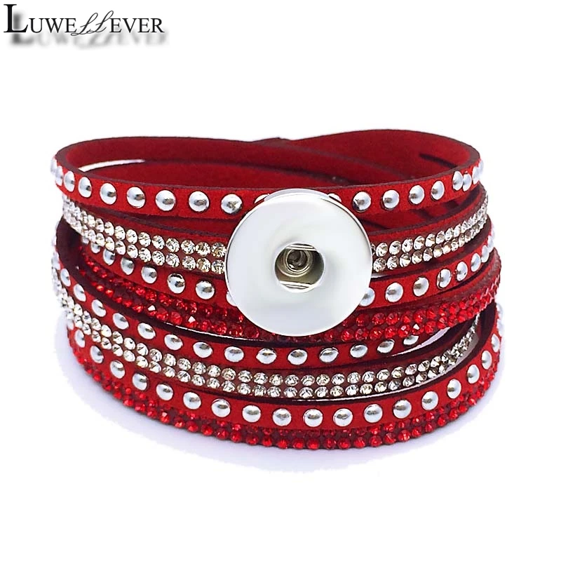 New Interchangeable Crystal 189 Rhinestones Velvet Leather Bracelet 18mm Snap Button Jewelry Charm Bangle For Women Gift 39cm