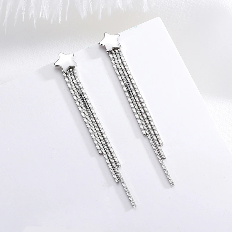 New Bohemia Elegant Horsetail Long Tassel Drop Earrings 925 Sterling Silver Star Maxi Pendant Earring Women Trend Party Jewelry