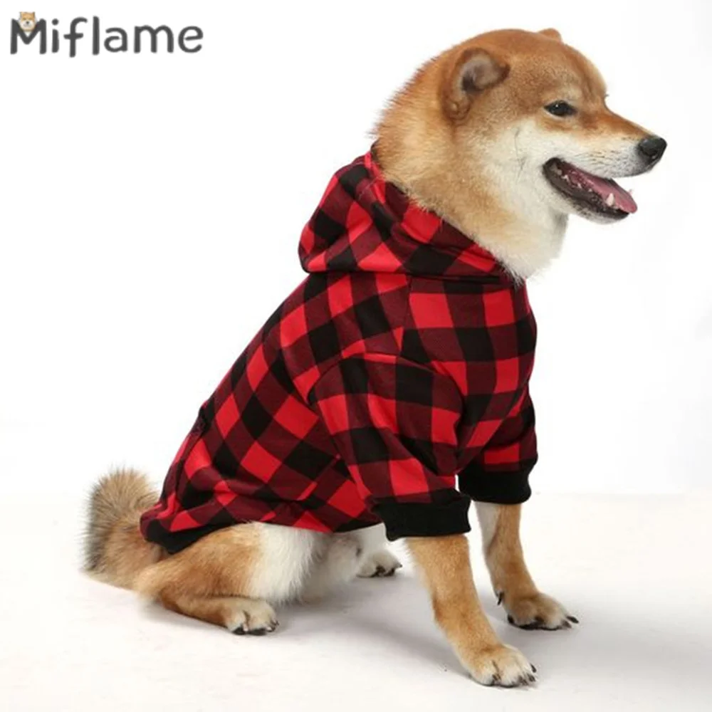 Miflame Hooded Small Dogs Christmas Clothes Winter Warm Puppy Outfits Shiba Inu Corgi Party Dog Hoodies Plaid Pet Cat Clothing