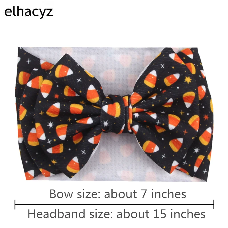 New Festival 7'' Large Bow Knot Hair Bows Headband Girls Halloween Christmas Printed Hair Bands Turban Headwrap Hair Accessories