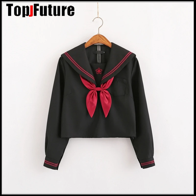 Uniforme escolar japonés con bordado para mujer, traje de chica mala, traje de sailor, traje de clase, top, camisa