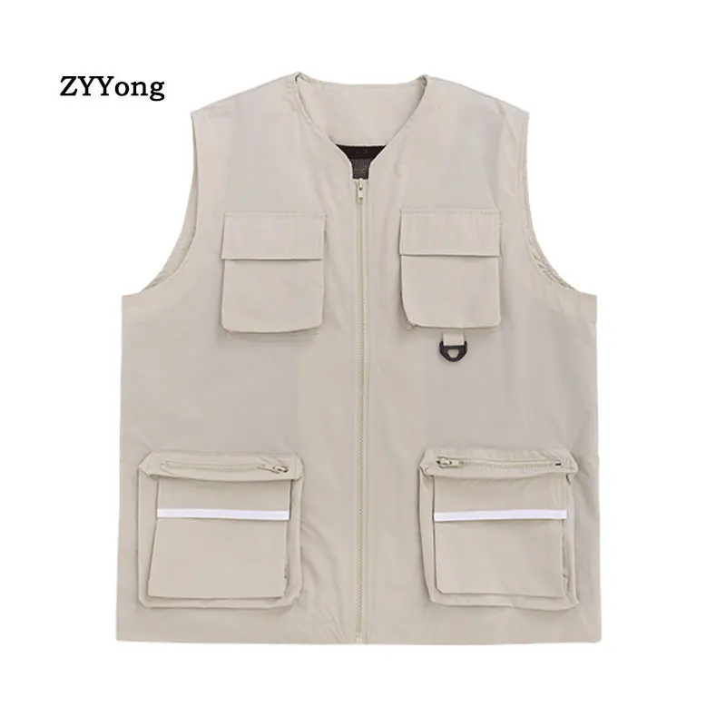 Summer Outdoor Men Tactical Vest Jackets Fashion Streetwear Hip Hop Reflective Strip Travel Sleeveless Coat Cool Clothing