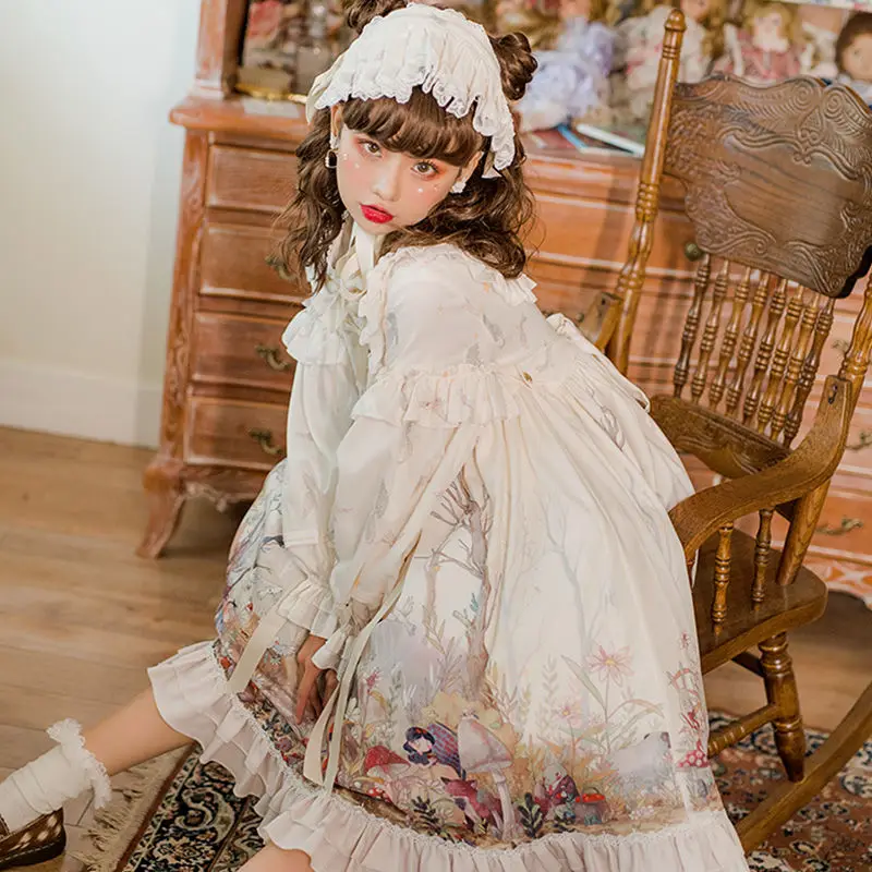 Robe victorienne vintage Lolita Jsk pour femmes, imprimé mignon Kawaii, nœud à volants, robes de princesse pour filles, nickel é, mini robe de soirée Harajuku