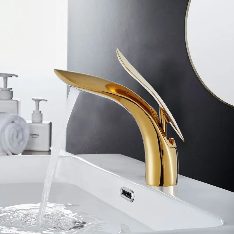 

Creativity 4 Colors Basin Faucets Rose Gold Bathroom Faucet Waterfall Single Hole Cold and New Water Tap Basin Faucet Mixer Taps