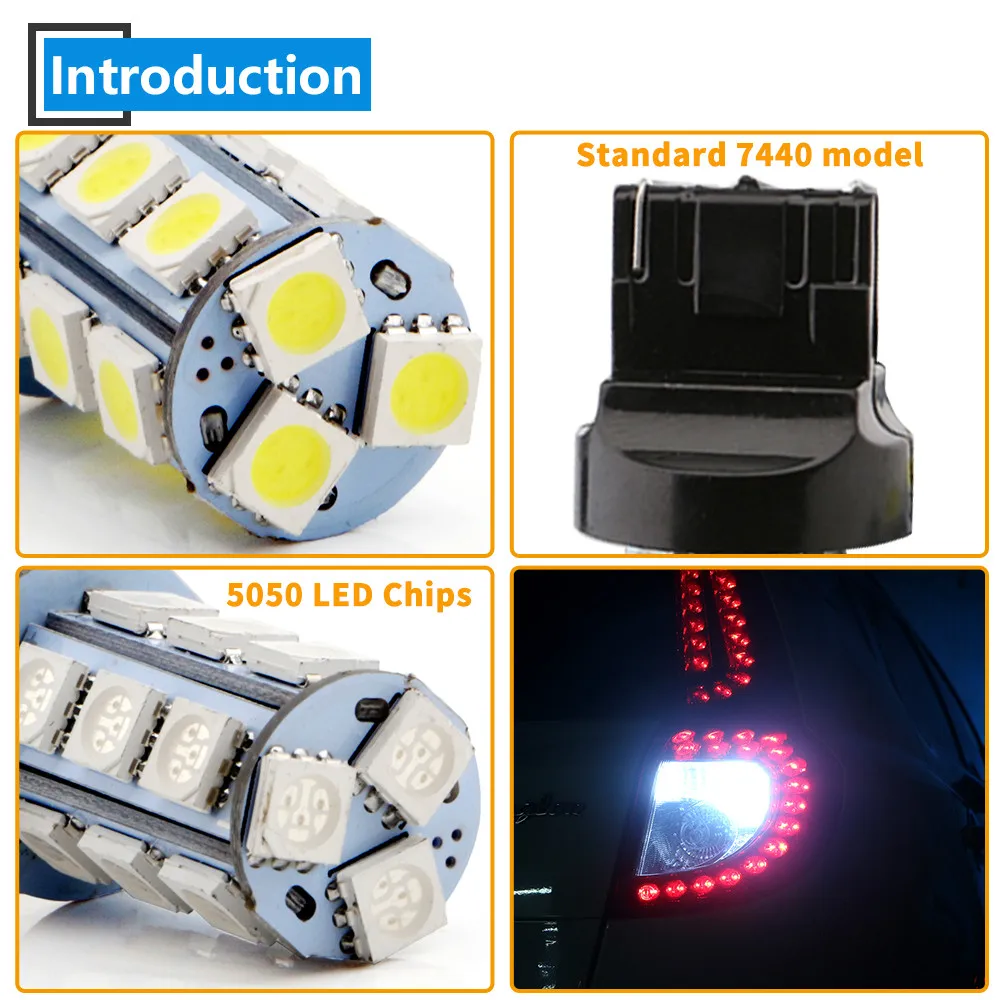 7440 T20 2pcs DC12V 18 SMD 5050 LED Bulb Lamp Car Indicator Turn Signal Reverse Tail Lights White Red Yellow Green Amber