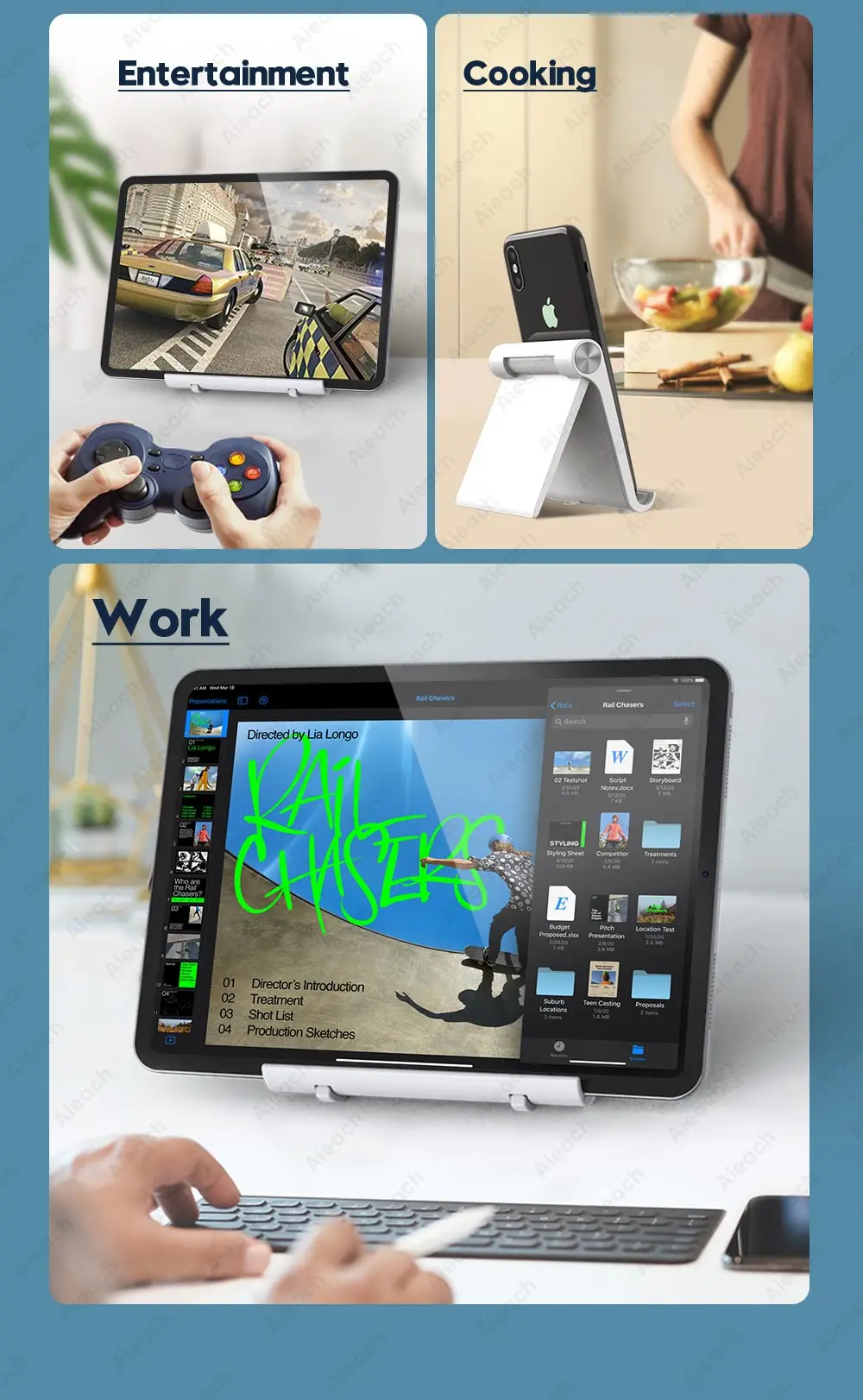 Support de tablette pliable réglable pour iPad 7.9 à 11 pouces, Support de tablette Xiaomi Samsung, Support de bureau pour téléphone portable