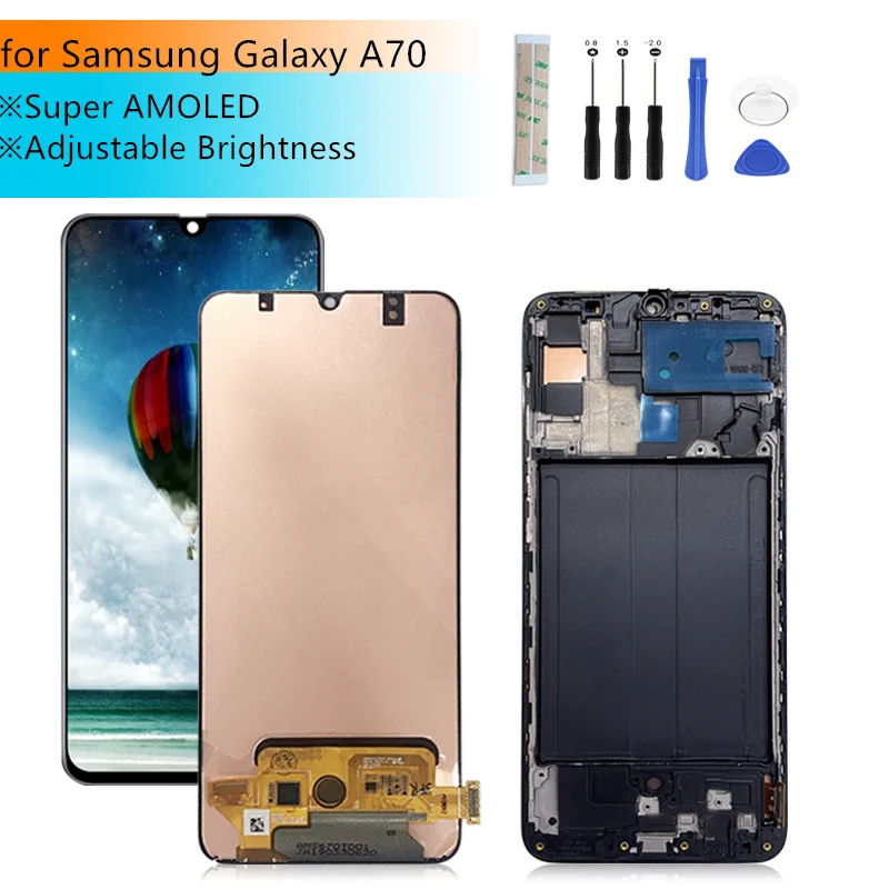 Super AMOLED For Samsung galaxy A70 Lcd 2019 A705 A705F SM-A705F SM-A7050 Touch Screen Digitizer Assembly With Frame Repair Part