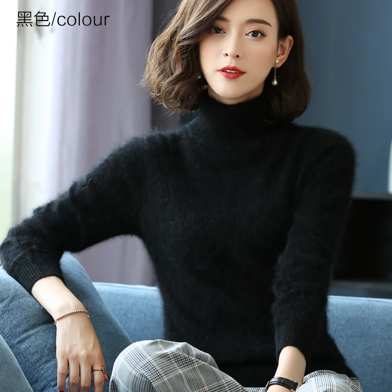 Autumn Winter Winter 100% Mink Cashmere Sweater Women Knitwear Pullover grosso de cor sólida quente e tamanho Base alta roupas de lapela tops