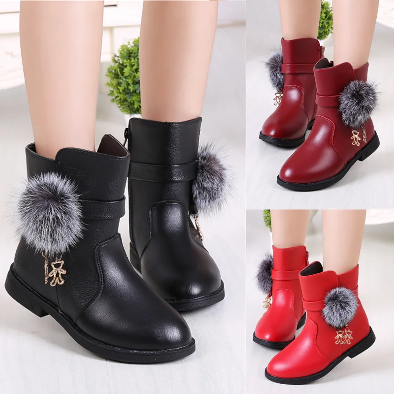 2019 Autumn Winter Non-slip Children Boots Girls PU Leather High Boots Fashion Big Child Princess Girls Shoe Large size 27-36