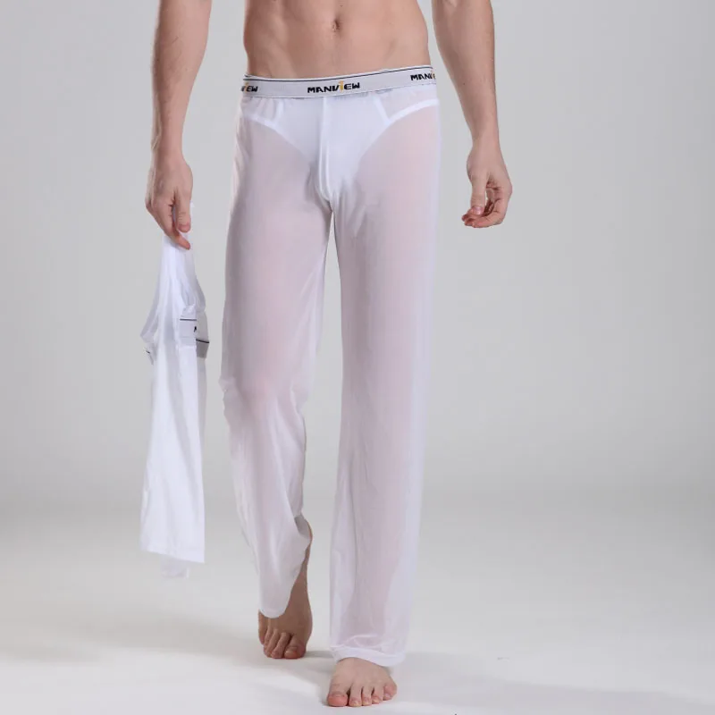 Casual Mesh Pajamas Ultra-thin Men See Though Pants Tranparent Long Pants Sexy Men Trousers Mens See Through Pants Men Sleepwear