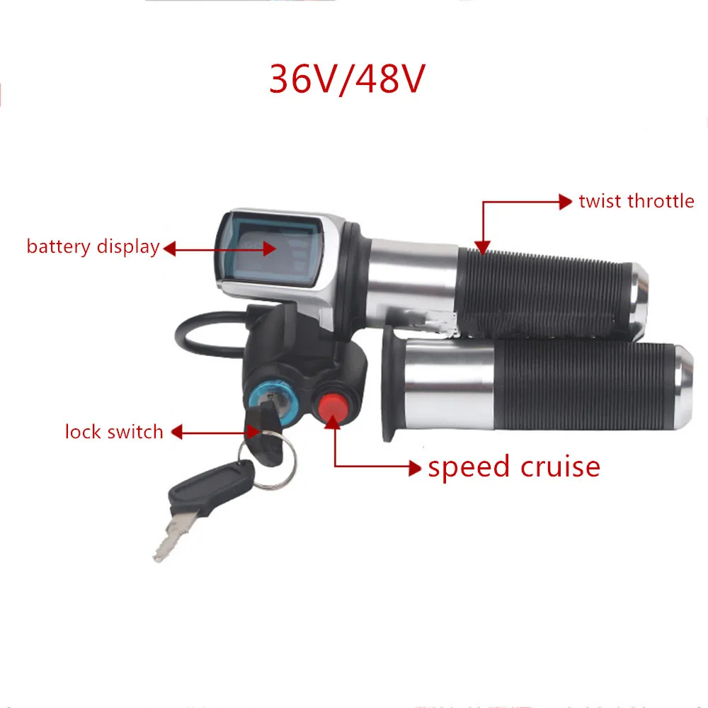 36V 48V Electric Bicycle/Scooter/Motorcycle/ebike Speed Gas Handle/Throttle/Accelerator Twist Grip Silver Color Cruise Function