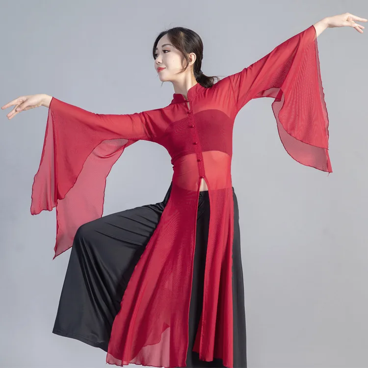 Chinese Wide Sleeve Classical Dance Body Rhyme Clothing For Women Chinese Traditional Dress Hanfu Blouse Pant