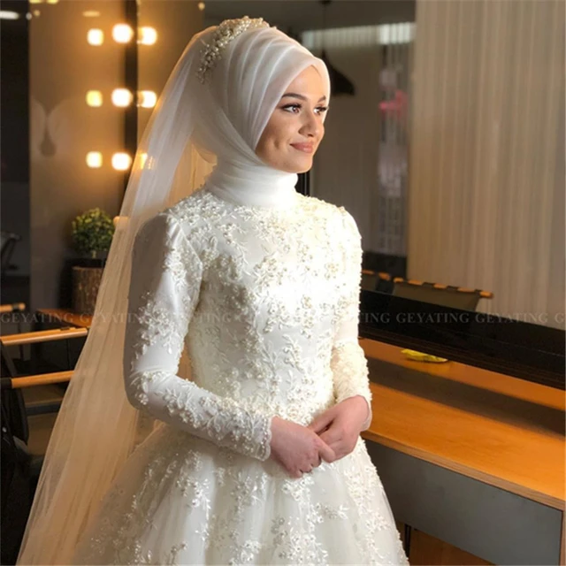 White wedding dress hijab sales