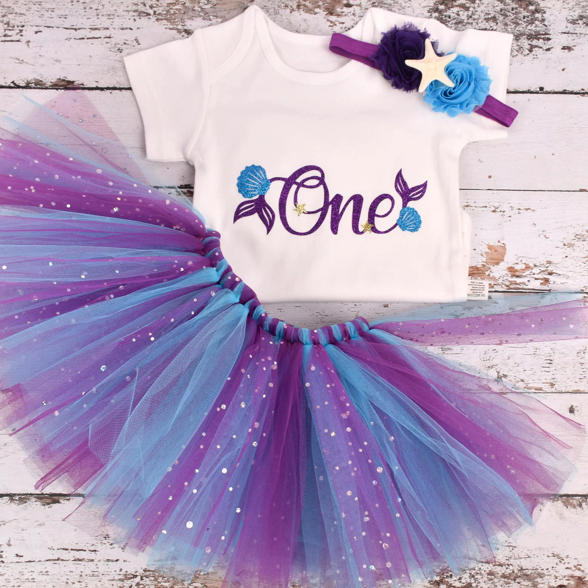 

Baby Girl Mermaid Birthday Tutu outfit Under the sea Theme 1st Birthday Party costume Toddler Photo Props Cake Smash Tutu skrit