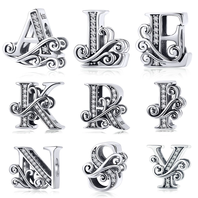 WOSTU Letters Beads 925 Sterling Silver Alphabet Charms Fit Original Bracelet Pendant DIY Necklace Jewelry Gift For Women FNC030