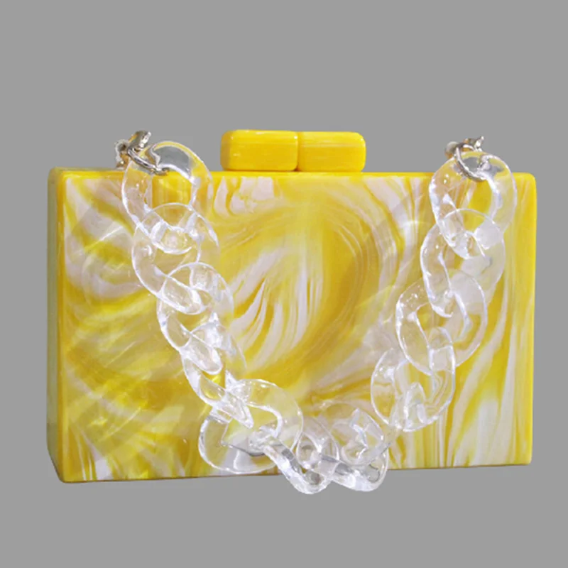 Pearl Yellow Marble Clasp Women shoulder Messenger Female Evening Party Travel Girl Lady Acrylic Box Clutches Purse Hand Bags