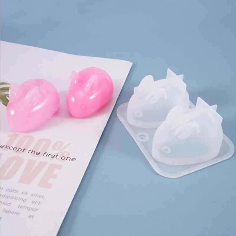 DIY 3D 2piece/set rabbit resin mold doll crystal epoxy mold cute long-eared rabbit silicone mold