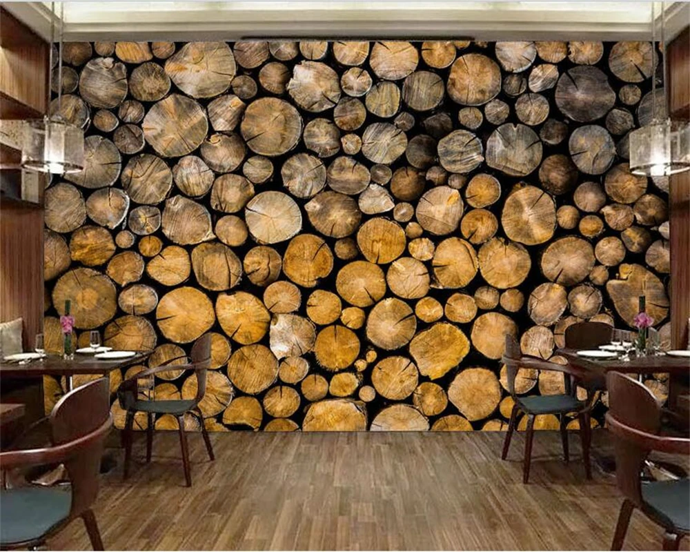 

Custom mural 3d retro log wood restaurant cafe wallpaper TV background wall living room cafe decoration painting papel de parede