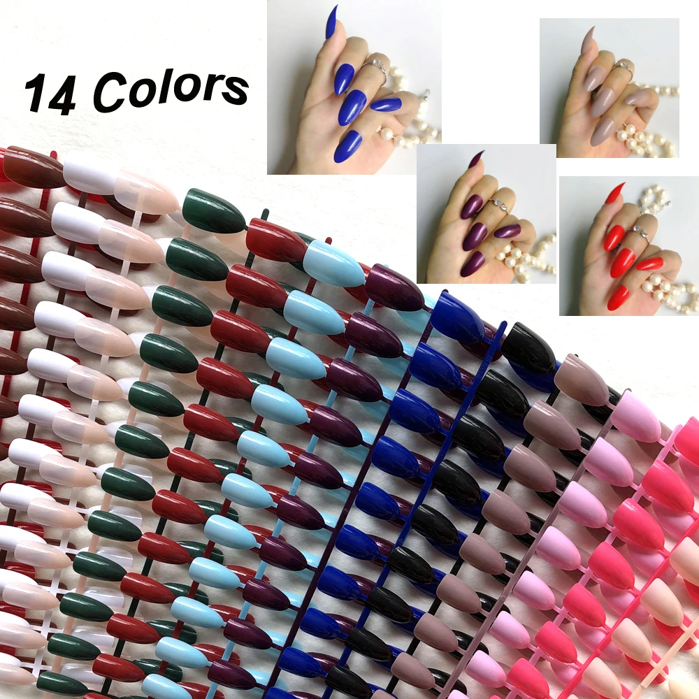 

Wholesale 14Colors Optional Candy Sequins Stiletto Artificial Press Fake Nails On Artificial False Nails Art Decoration Tip Tool