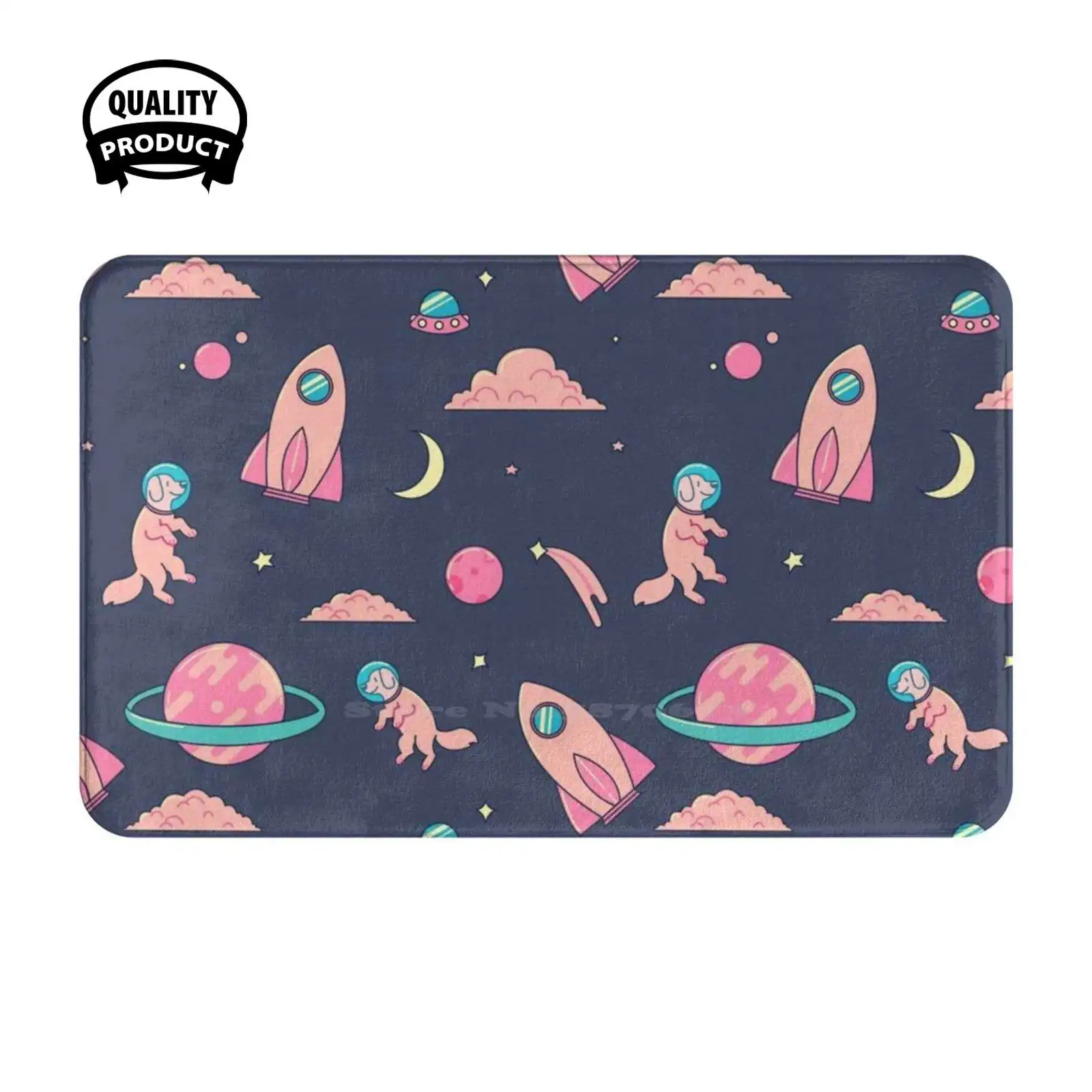 Dogs : A Space Soft Cushion Home Carpet Door Mat Car Rug Space Pattern Stars Moon Planet Rocketship Doggo Galaxy Tiled Clouds