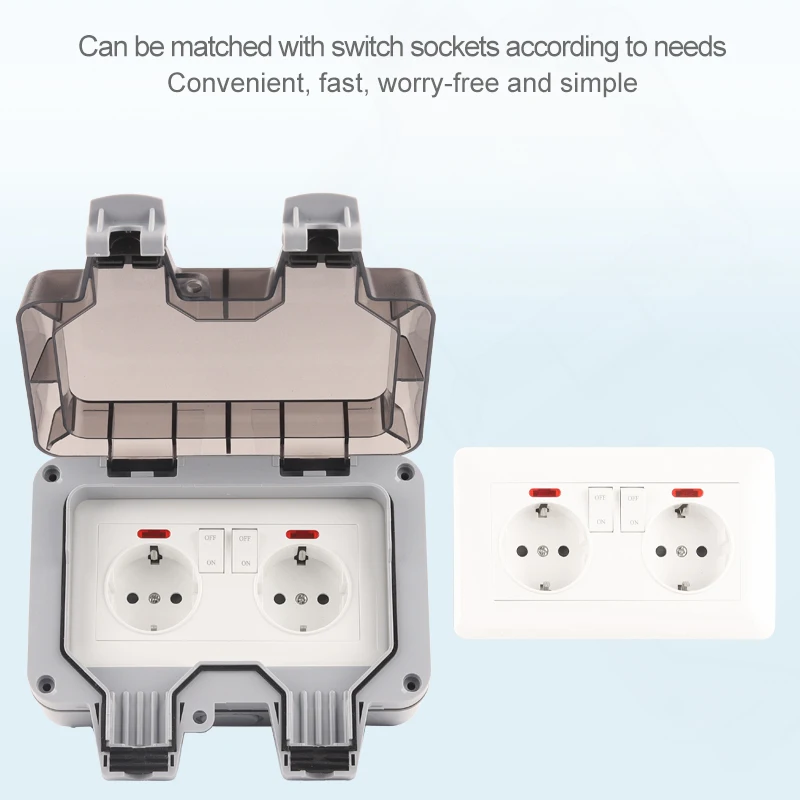 IP66 EU Germany Standard Waterproof Outdoor 16A Wall Power Double Socket With Switch For Home Garden Plug Outlet  250V