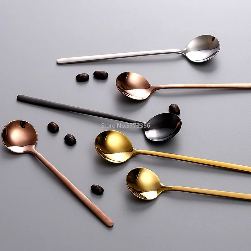 Long Handle Coffee Stirring Spoon 304 Stainless Steel Small Soup Spoon Dessert Spoon Creative European Style Ice Cream Spoon