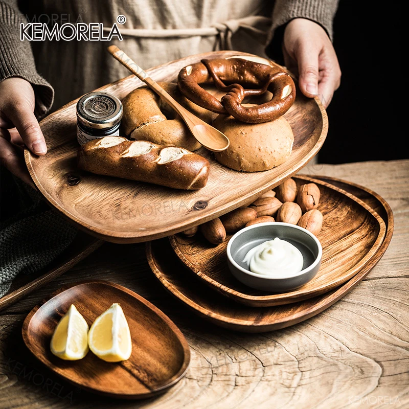 Solid Wood Round Dinner Plates Snack Fruit Dry Fruit Plate High-Quality Handmade Sushi Tea Tray Dessert Dinner Plate Tableware